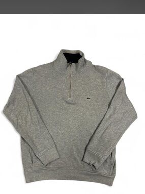 Lacoste Men's Light Grey Quarter-Zip Sweater with Crocodile Logo